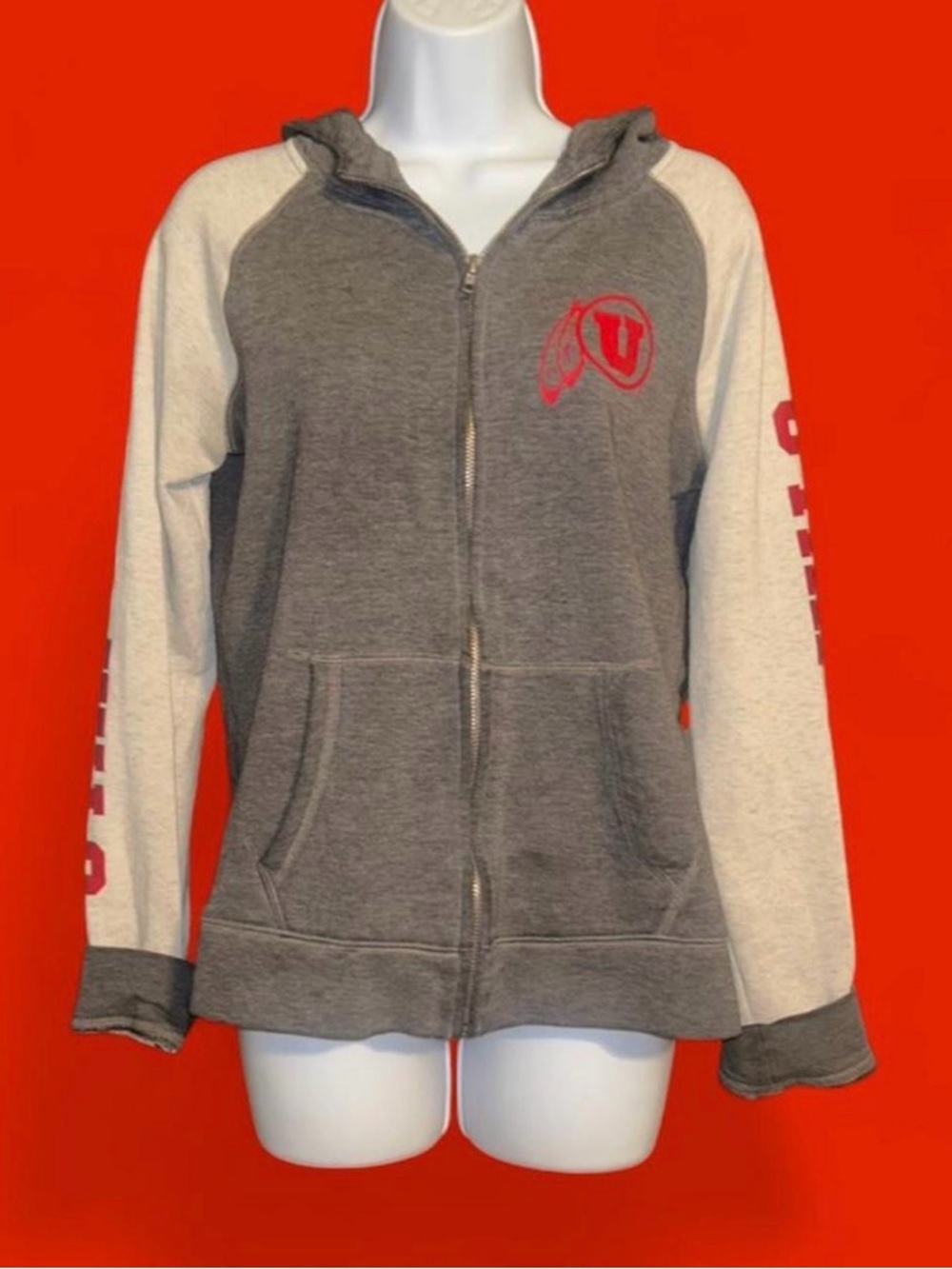 Victoria's Secret PINK Grey and White University of Utah Zip Up Hoodie Size M